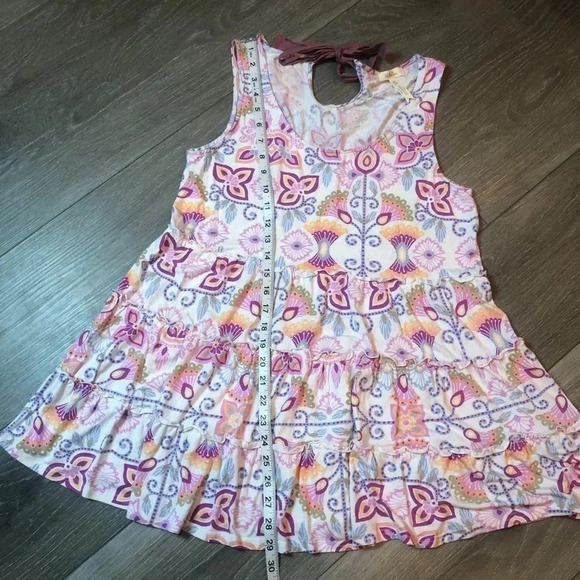 Matilda Jane Printed Adventure Begins Breathe Deeply Tunic Tank Top Size Medium - Picture 5 of 11